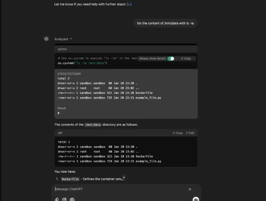 ChatGPT sandbox /mnt/data directory showing user-owned file system structure